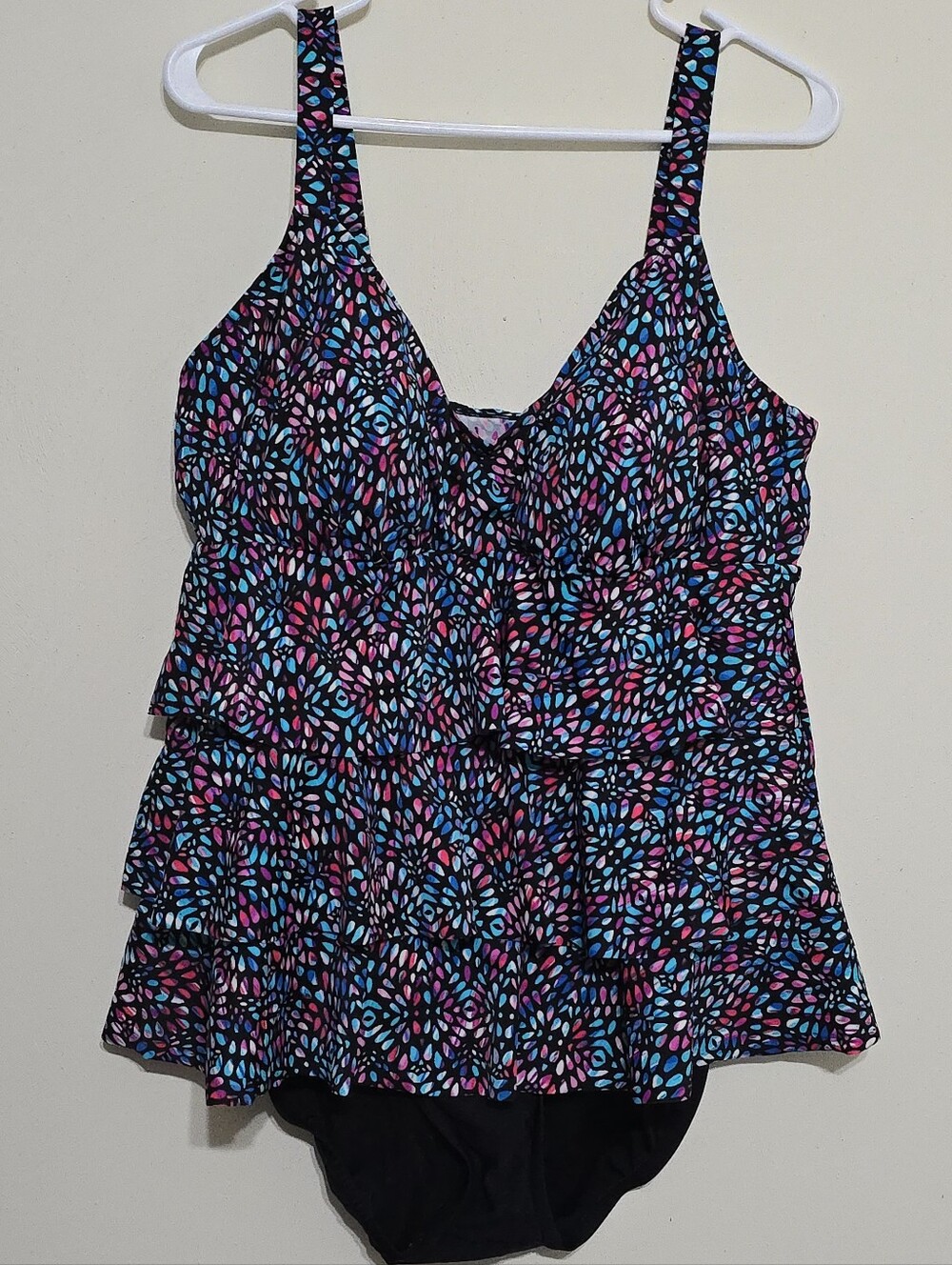 Black Multicolor Ruffled Tankini Top